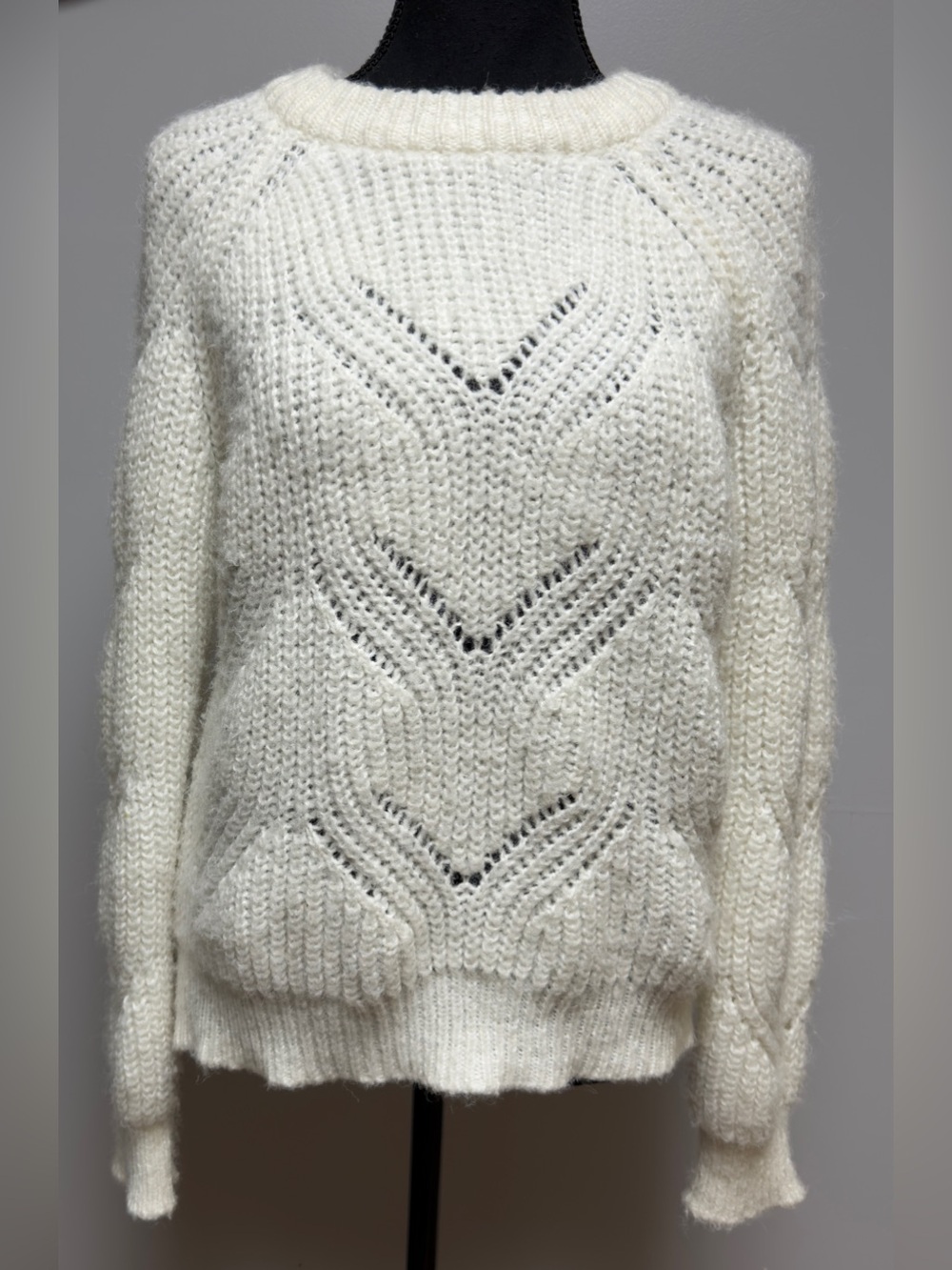 Harley-Davidson Cream White Suspension Cable Knit Fuzzy Chevron Sweater Size M